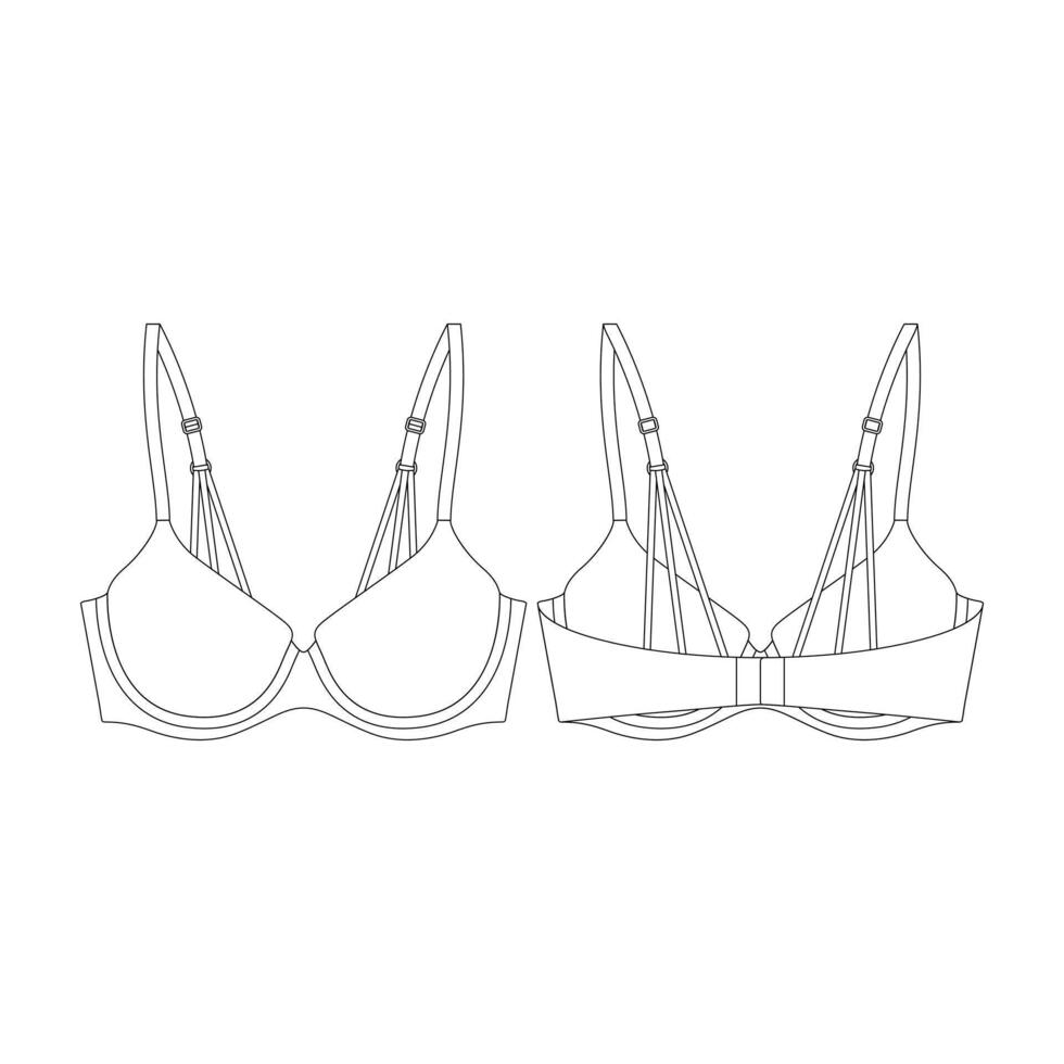 modèle lanières retour pousser en haut soutien-gorge vecteur illustration plat conception contour Vêtements collection