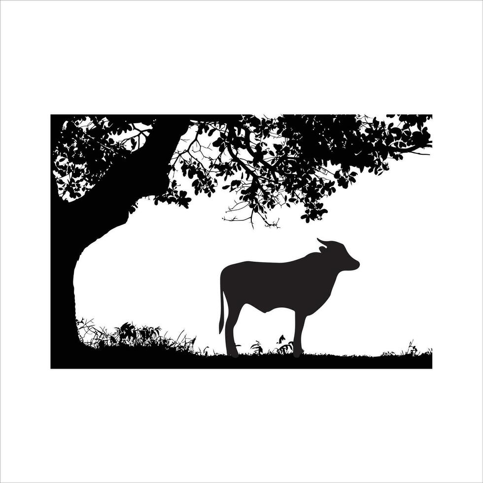 vache et arbre vecteur silhouette.