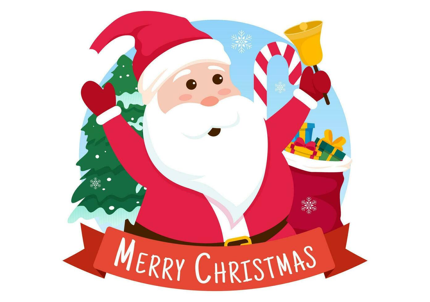 joyeux Noël vecteur illustration avec Père Noël noël, babiole balle, cadeau boîte, surprise cadeaux, des arbres et neige Contexte dans plat dessin animé conception