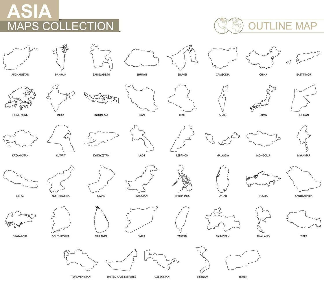 contour Plans de asiatique des pays collection. vecteur