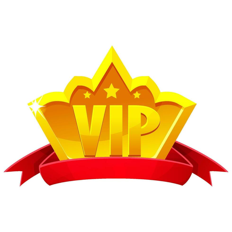Jeu ui VIP icône or couronne avec rouge ruban. vecteur conception icône