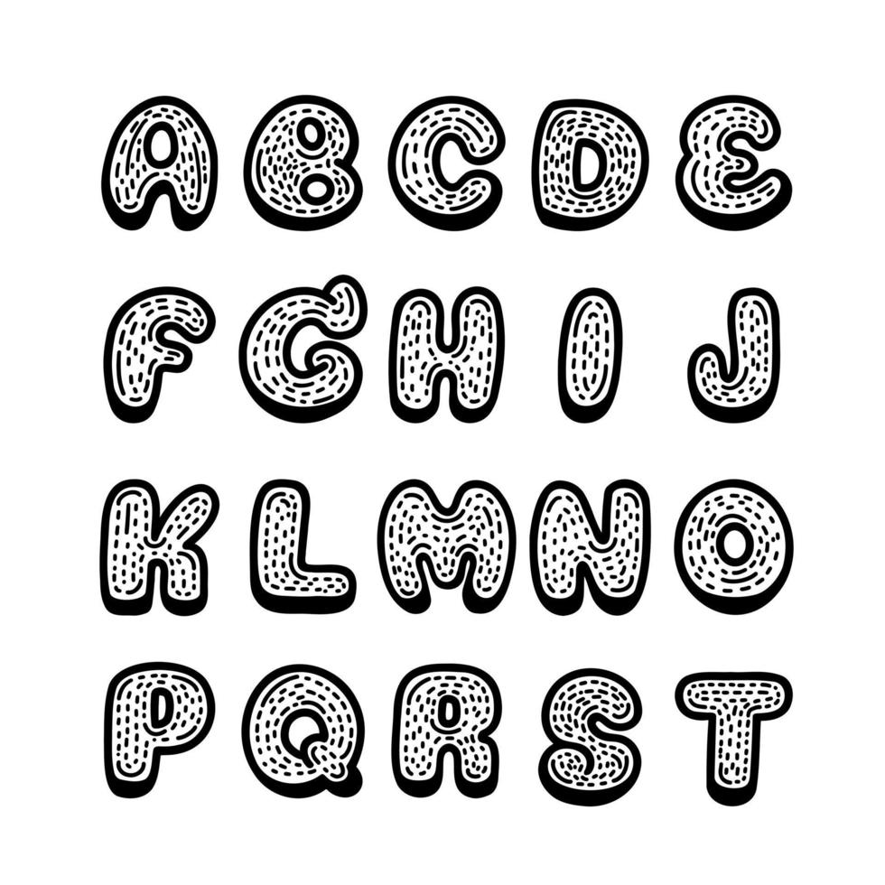 jeu de polices de ligne brisée de l'alphabet, illustration vectorielle. style de bande dessinée. vecteur