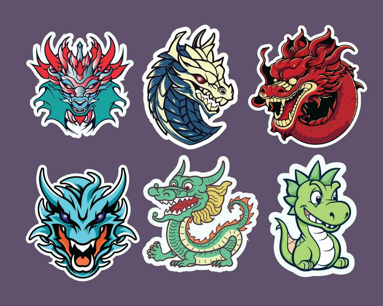le dragon autocollants, une collection de mignonne et coloré créatures vecteur