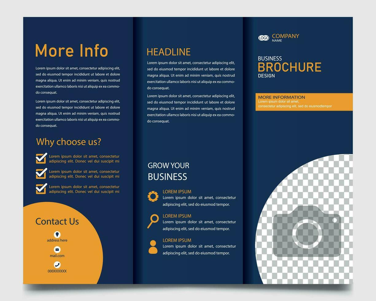 Trois plier entreprise gros titre, infographie brochure prospectus conception. vecteur