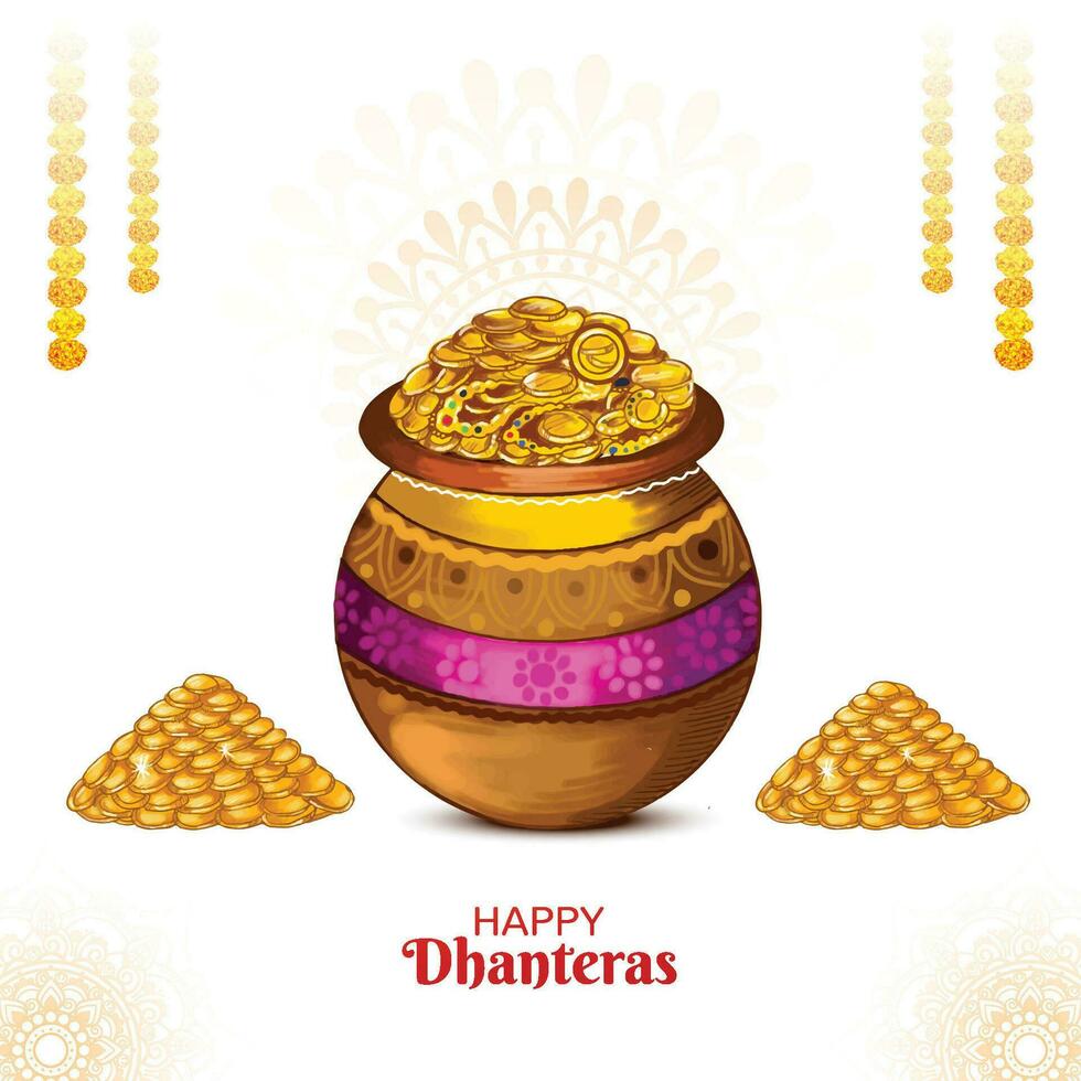 joyeuse célébration de dhanteras pour la pièce d'or en fond de festival de pot vecteur