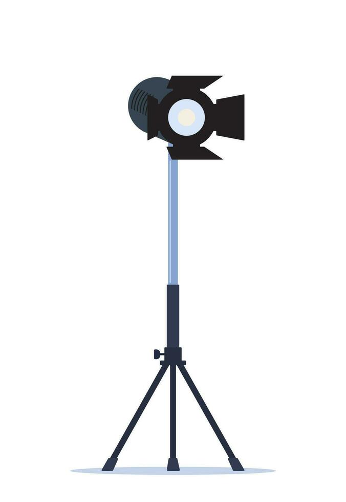 cinéma projecteur. lampe projecteur sur une trépied. lumière source, studio éclairage. équipement pour tournage. vecteur illustration.