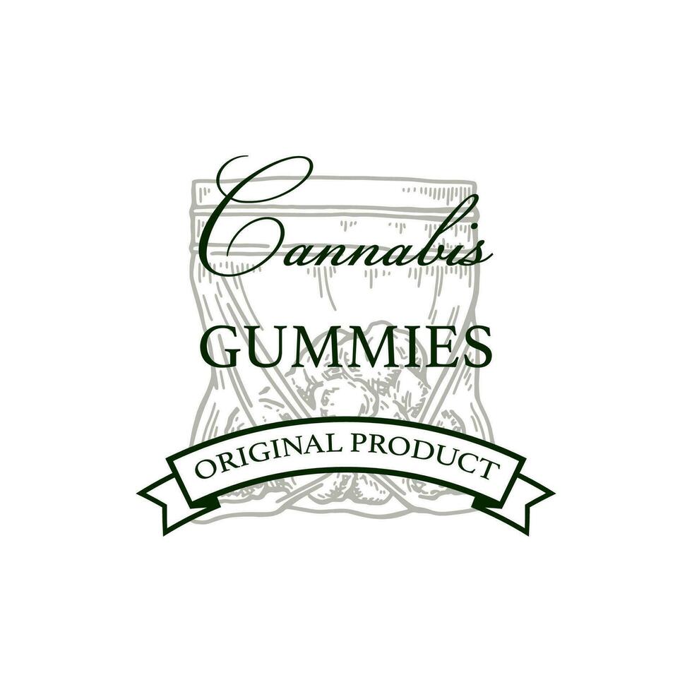 cannabis produit emballage conception. marijuana logo modèle avec main tiré éléments. vecteur illustration dans esquisser style.