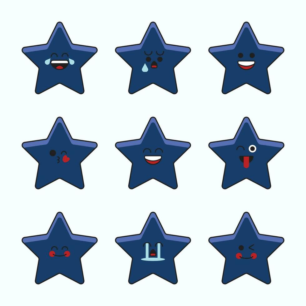 bleu étoile émoticônes icône ensemble. vecteur