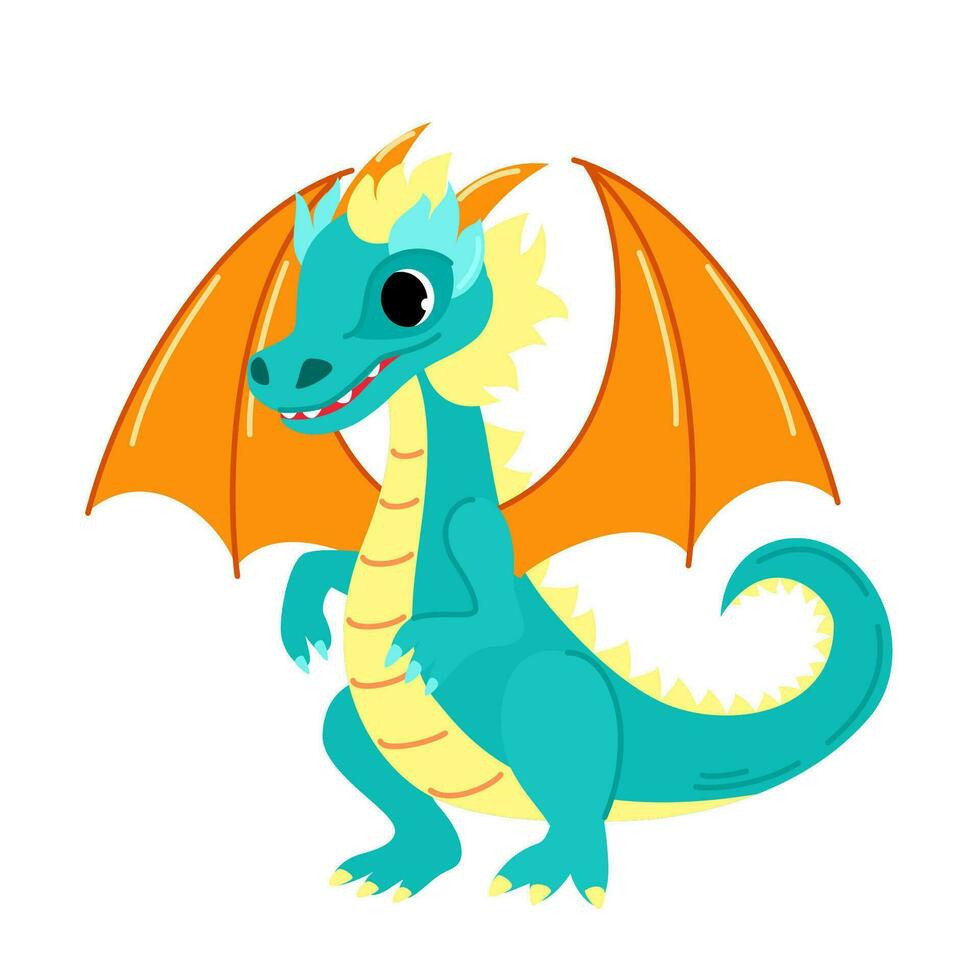 mignonne vert dragon. enfant dragon personnage. dessin animé moderne style vecteur illustration.