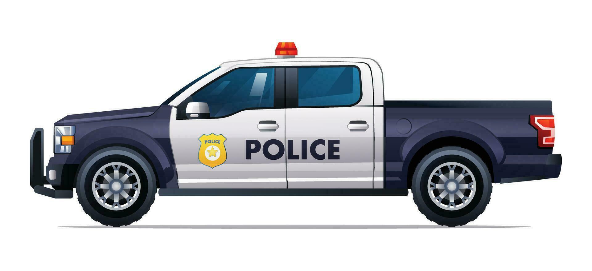police voiture vecteur illustration. patrouille officiel véhicule, ramasser un camion côté vue isolé sur blanc Contexte