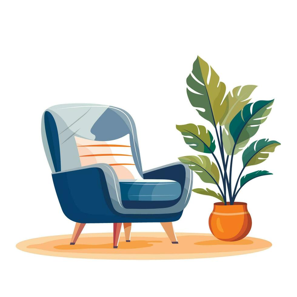 illustration de un fauteuil et une plante d'appartement. vivant chambre. repos. vecteur. vecteur