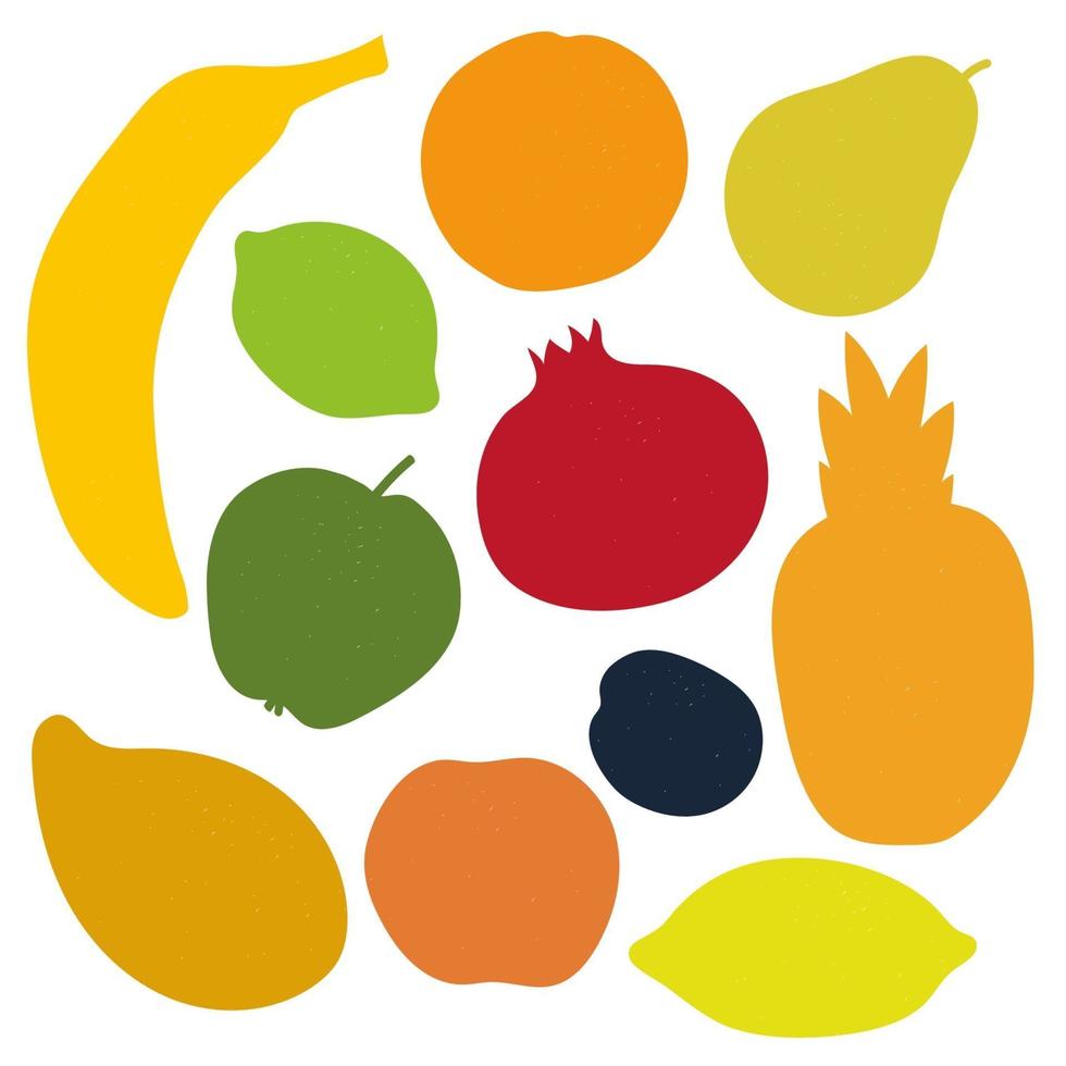 ensemble de silhouettes de fruits. objets isolés sur fond blanc vecteur