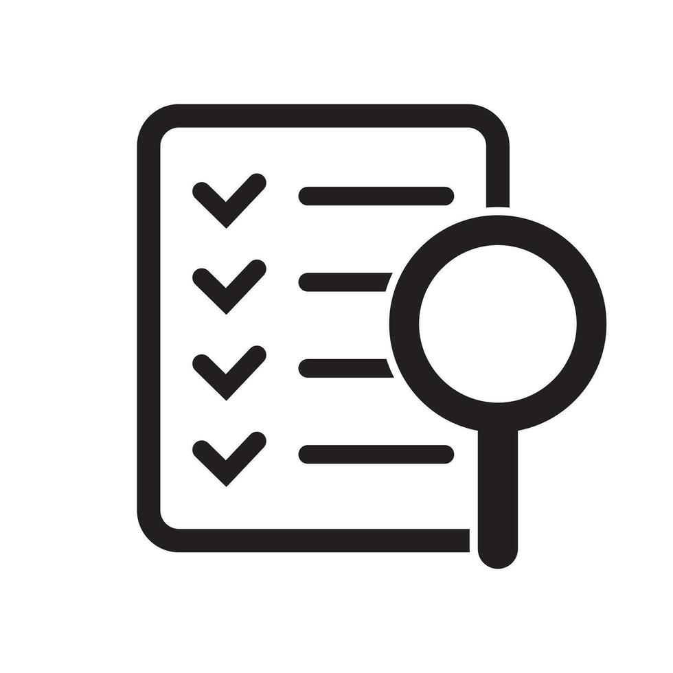 document vérifier icône vecteur illustration. liste de contrôle loupe évaluation ligne icône.
