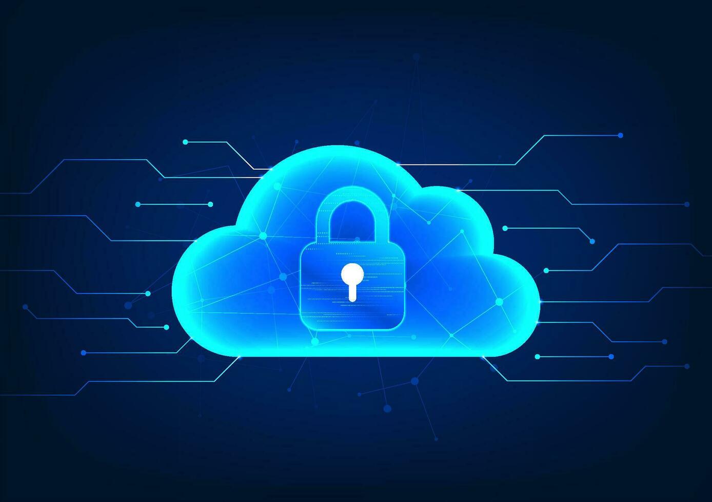 nuage La technologie à l'intérieur est une fermer à clé avec une technologique circuit sur le dos. il fait référence à stockage Les données par une nuage système cette a une système à prévenir Les données vol et Les données destruction. vecteur