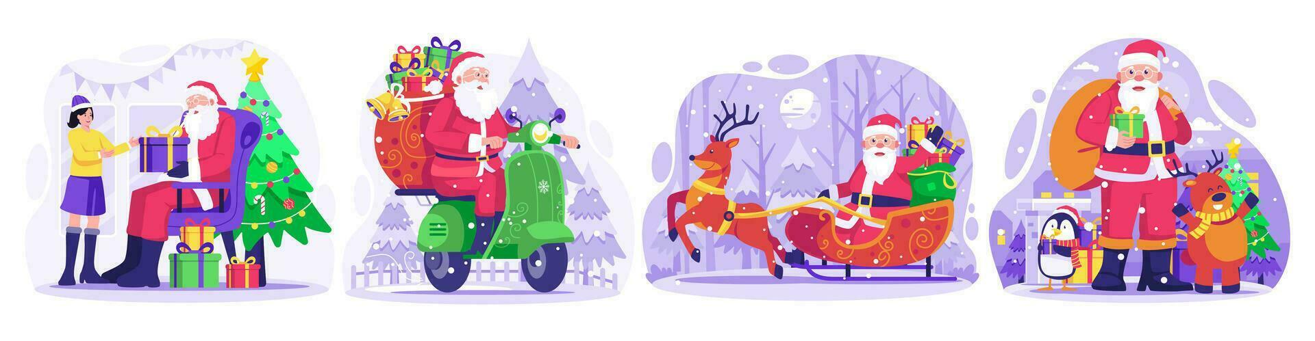 ensemble de Père Noël claus dans Noël hiver vacances concept. vecteur illustration dans plat style