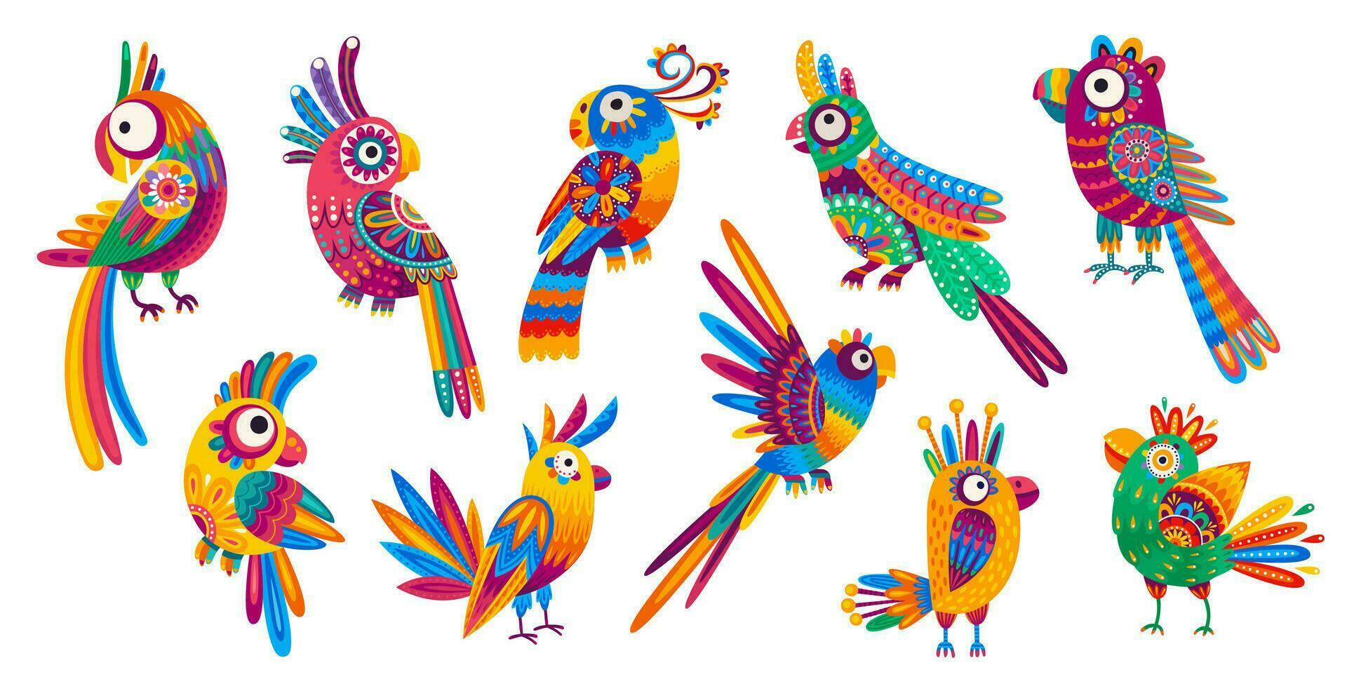 dessin animé mexicain et brésilien perroquet personnages vecteur