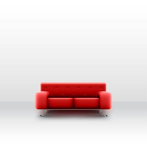 Un canapé rouge réaliste dans une salle blanche, vector