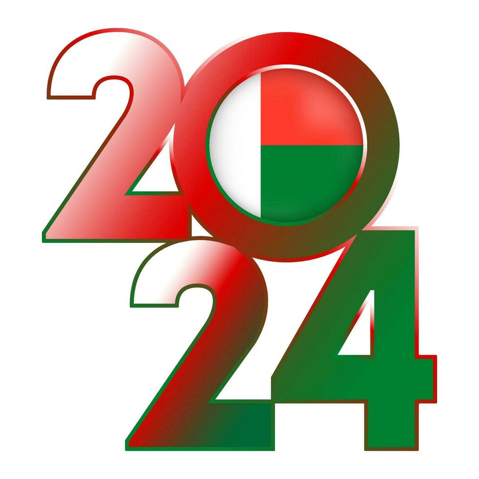 content Nouveau année 2024 bannière avec Madagascar drapeau à l'intérieur. vecteur illustration.