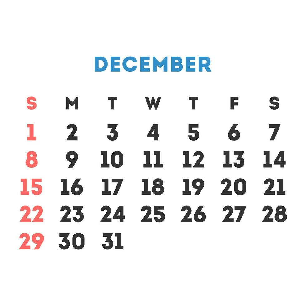décembre 2024 mois calendrier. vecteur illustration.