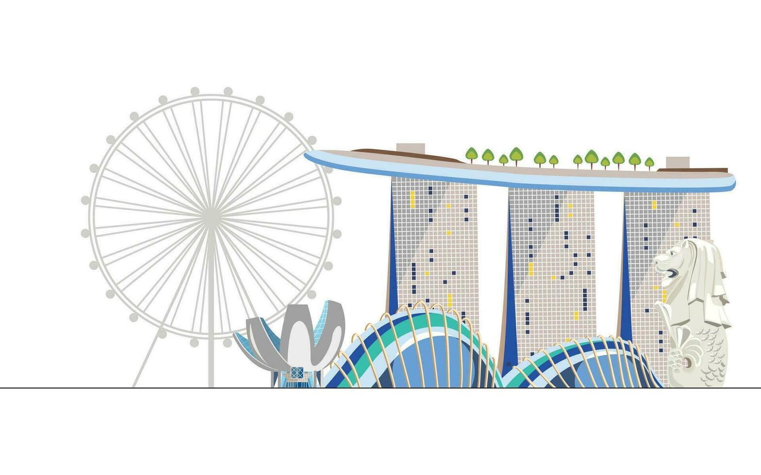 esquisser de Singapour thème parc sur blanc Contexte vecteur illustration