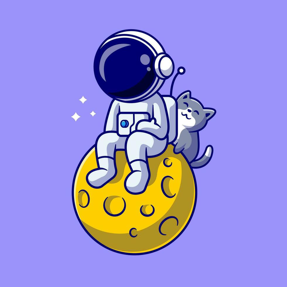 mignonne astronaute et chat sur lune dessin animé vecteur icône illustration. science La technologie icône concept isolé prime vecteur. plat dessin animé style