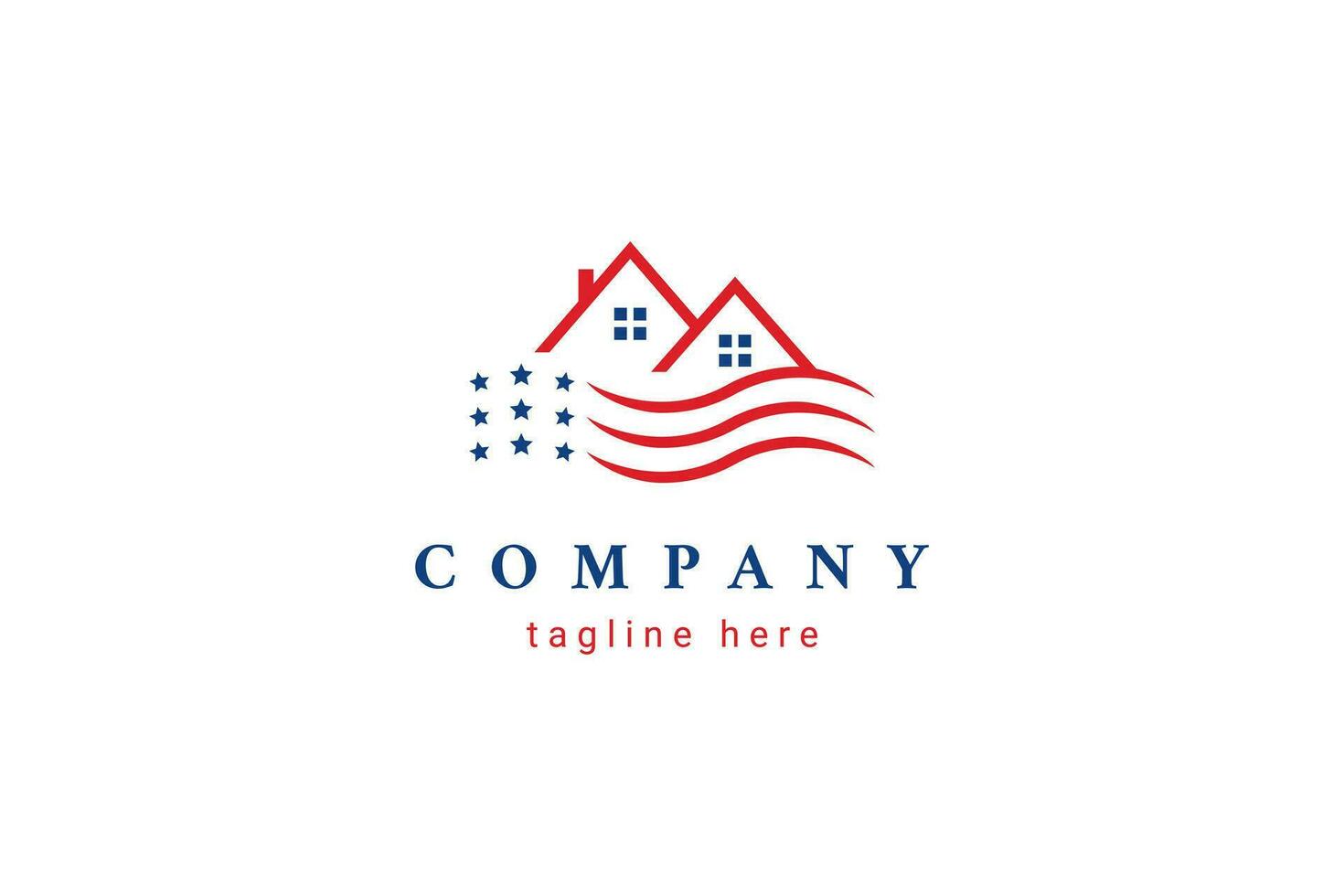 logo américain drapeau et maison biens vecteur