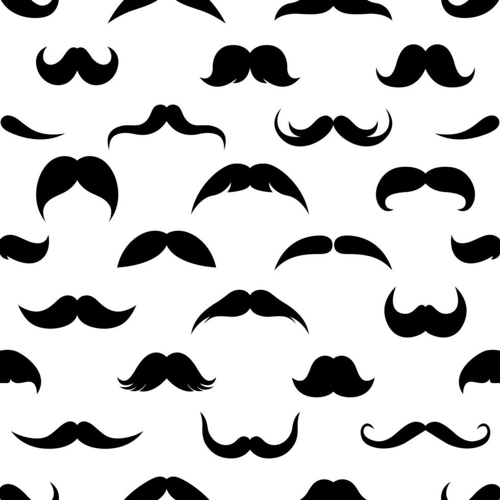 moustache sans couture modèle. différent noir silhouettes de Masculin moustaches sur blanc Contexte. rétro style. vecteur plat illustration