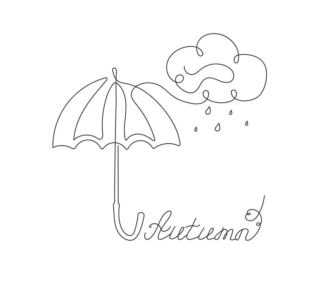 parapluie ligne art. nuage, pluie. l'automne bannière. l'automne saison, pluvieux temps. contour vecteur dessin isolé Contexte.