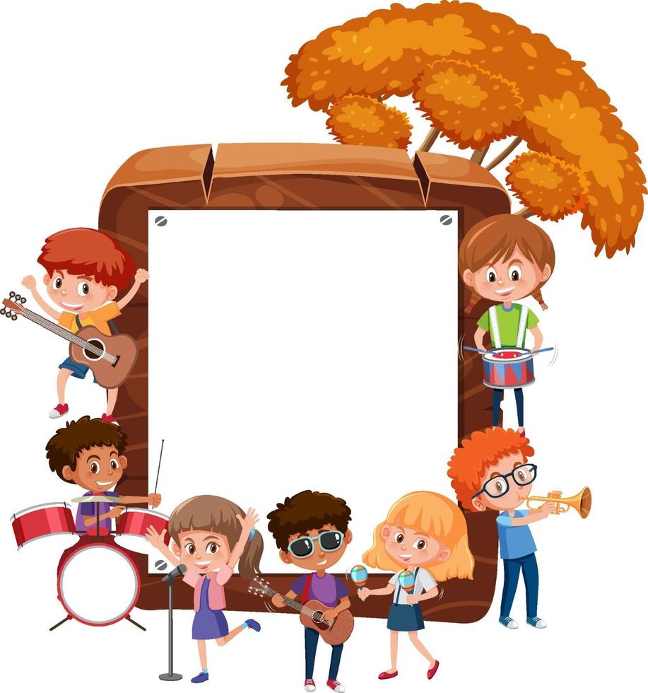 cadre en bois vide avec des enfants jouant différents instruments de musique vecteur