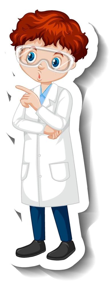 autocollant de personnage de dessin animé avec un garçon en robe de science vecteur