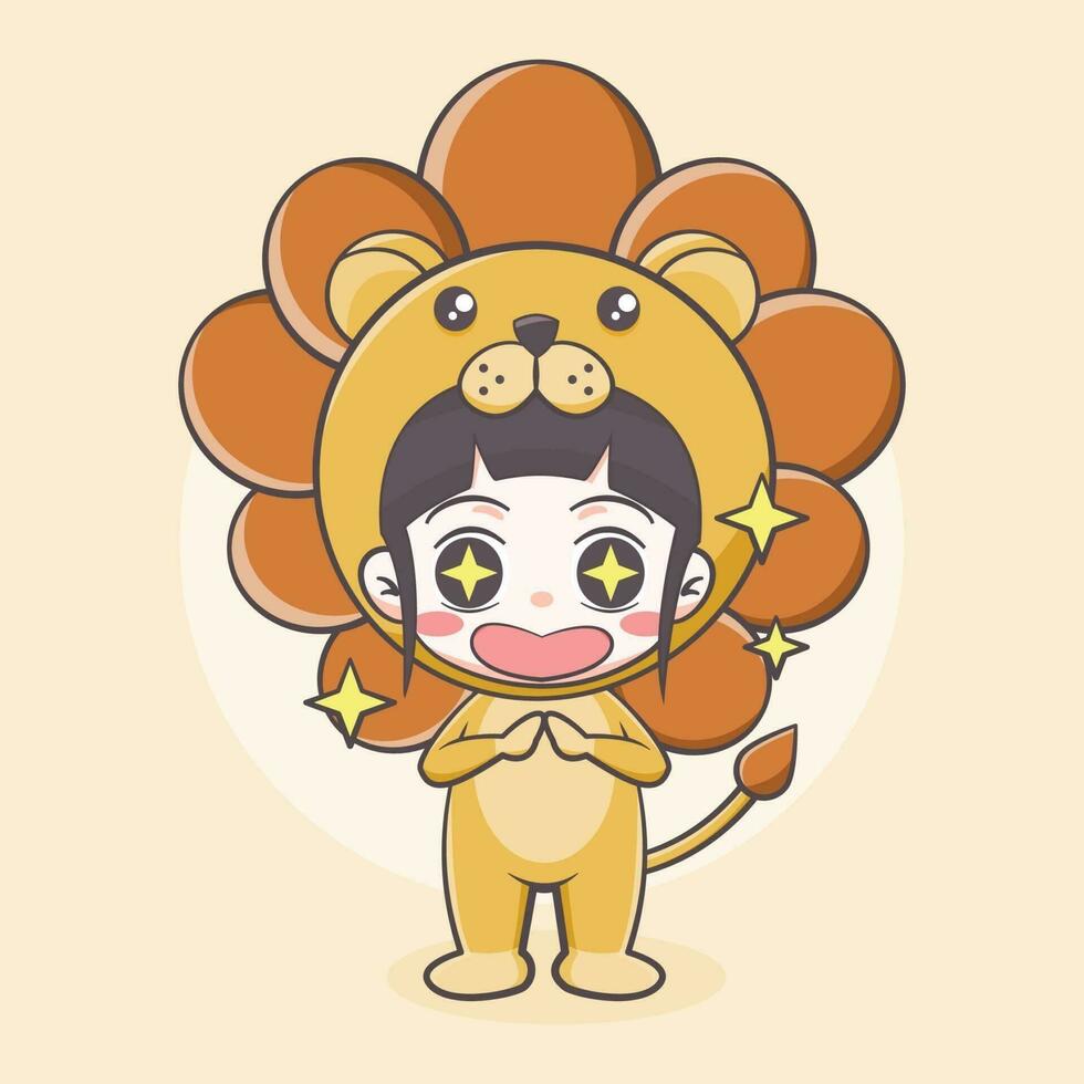 illustration de dessin animé mignon lion costume fille vecteur