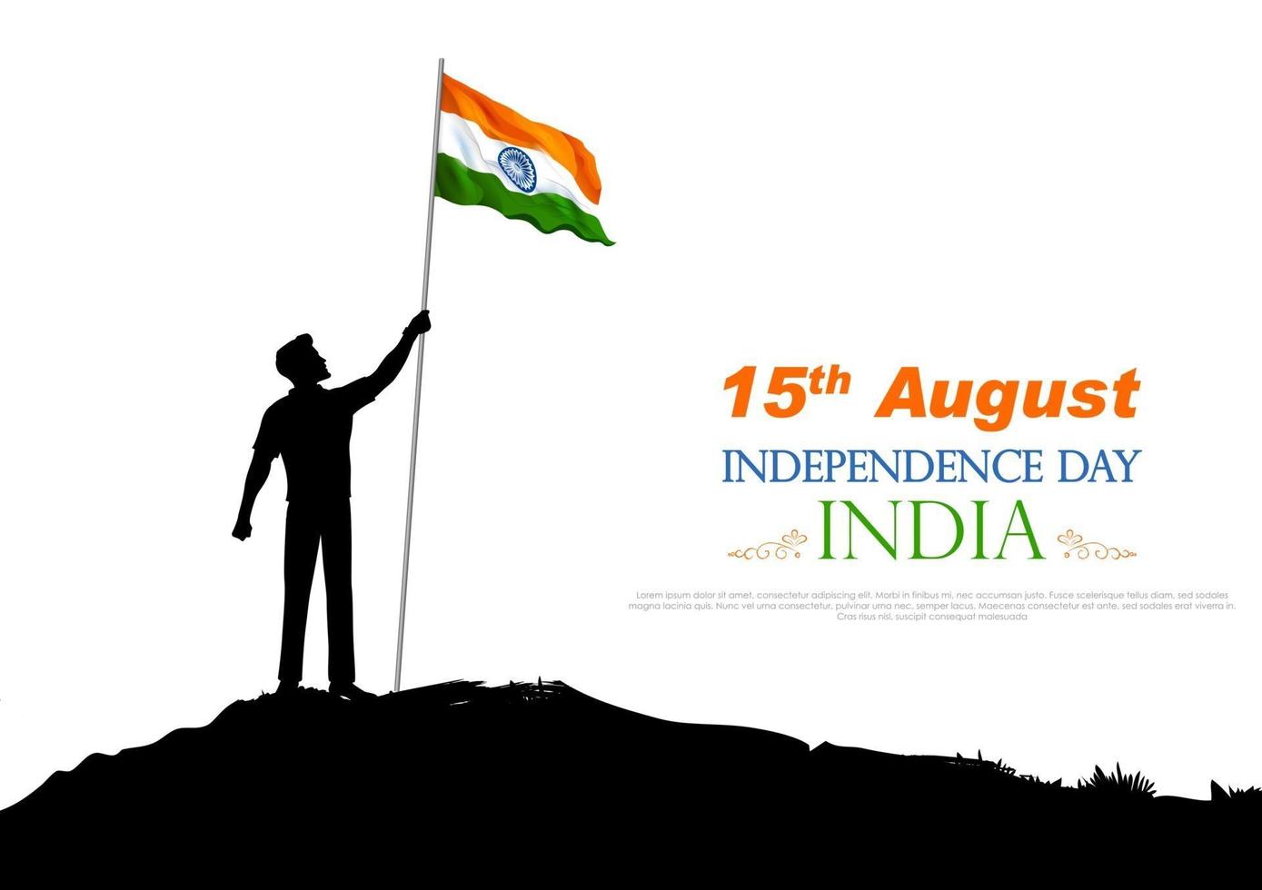 homme tenant un drapeau indien pour la joyeuse fête de l'indépendance de l'inde vecteur
