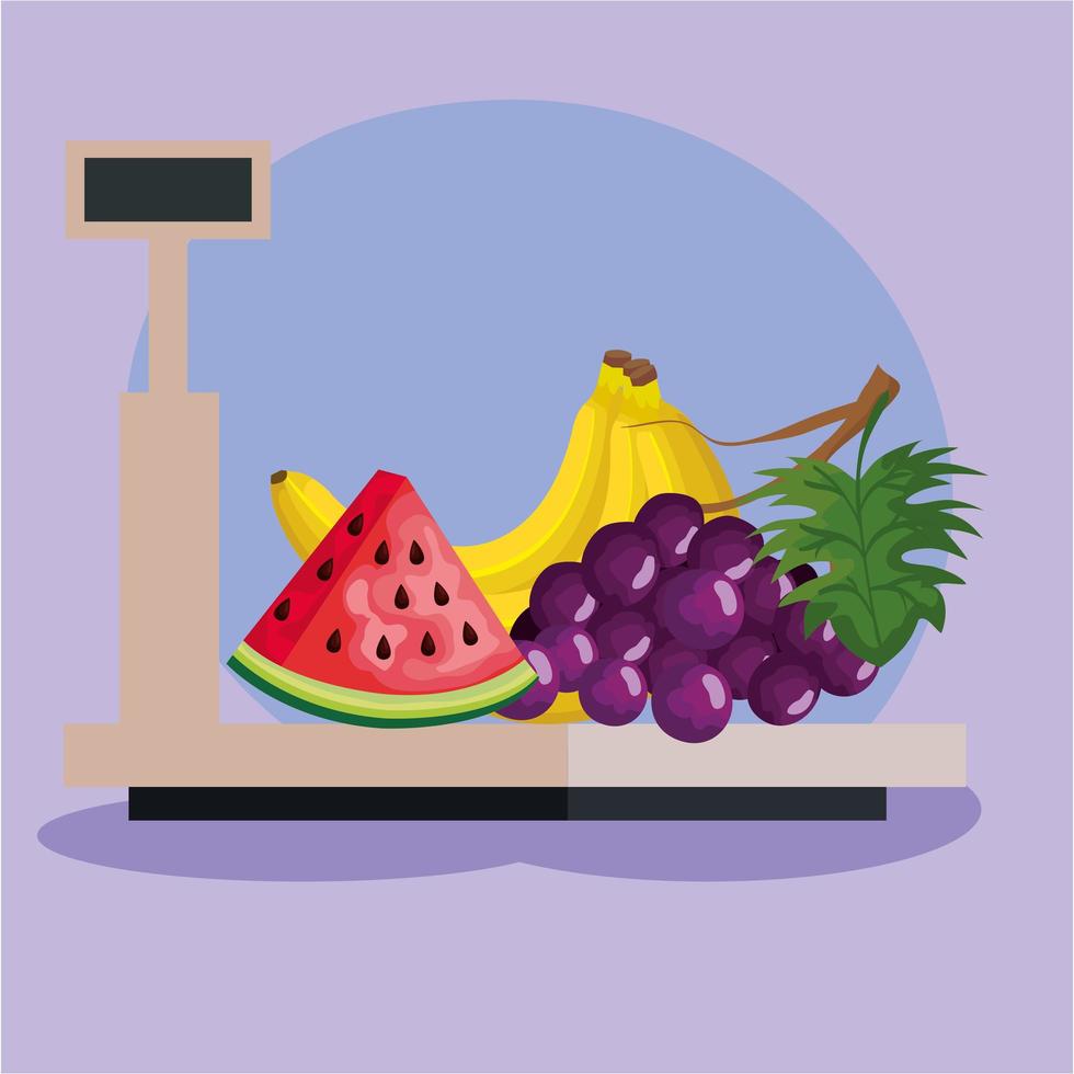 échelle de magasinage avec dessin vectoriel de fruits