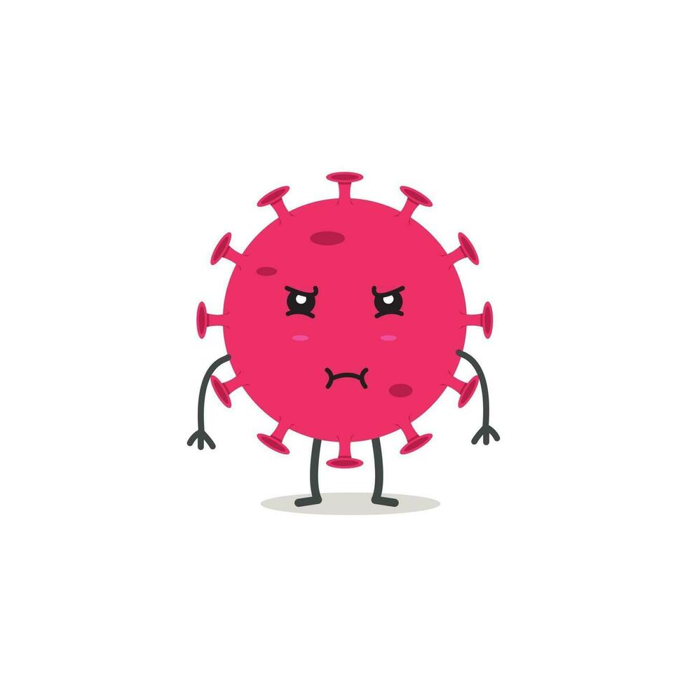 virus mignon avec un design de personnage de visage en colère. vecteur