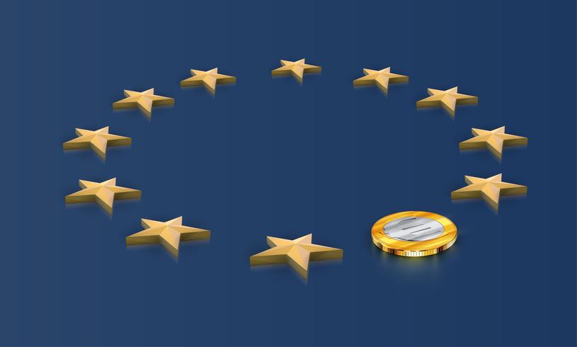 Drapeau UE, une étoile remplacée par une pièce euro, vecteur