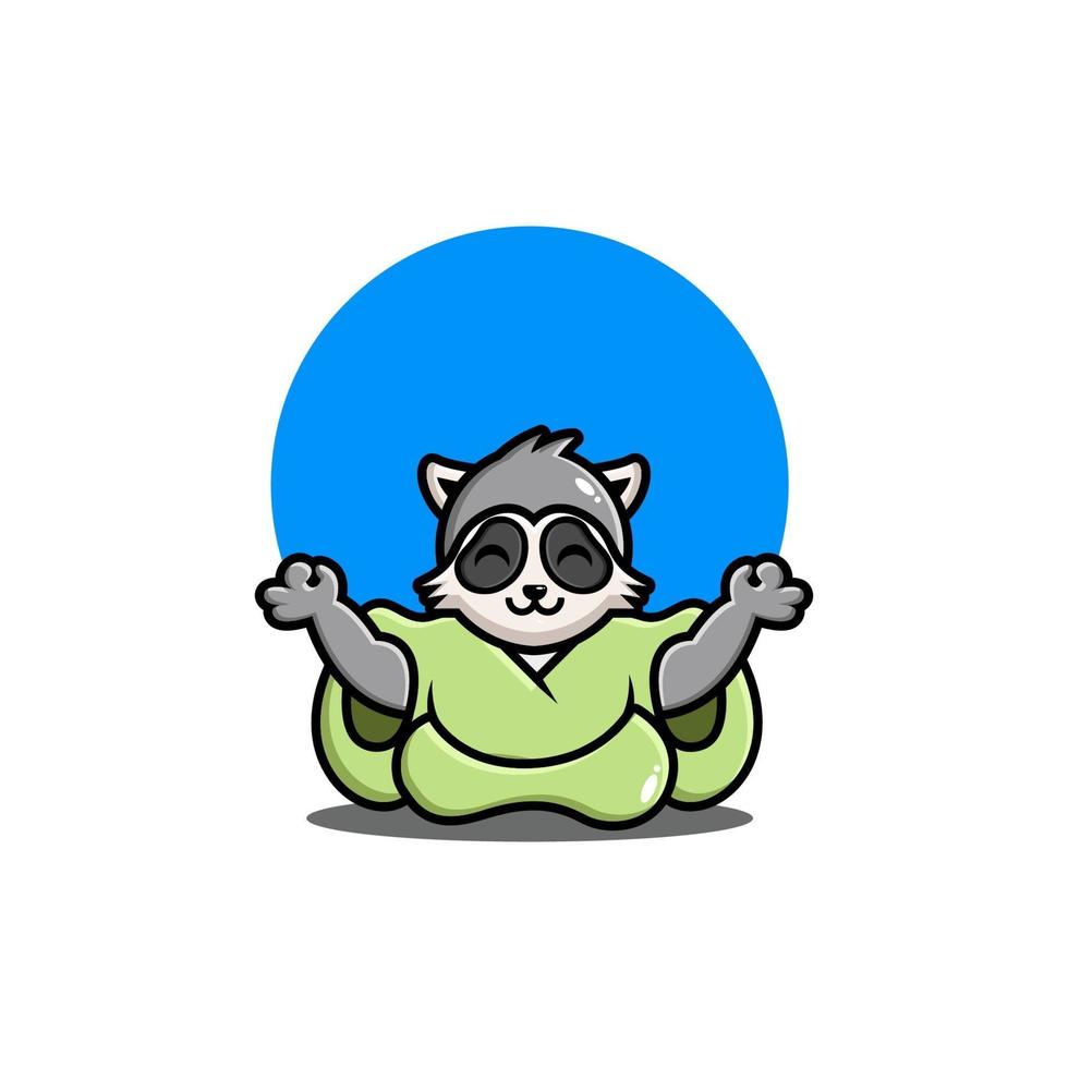 illustration d'icône de dessin animé mignon raton laveur yoga vecteur