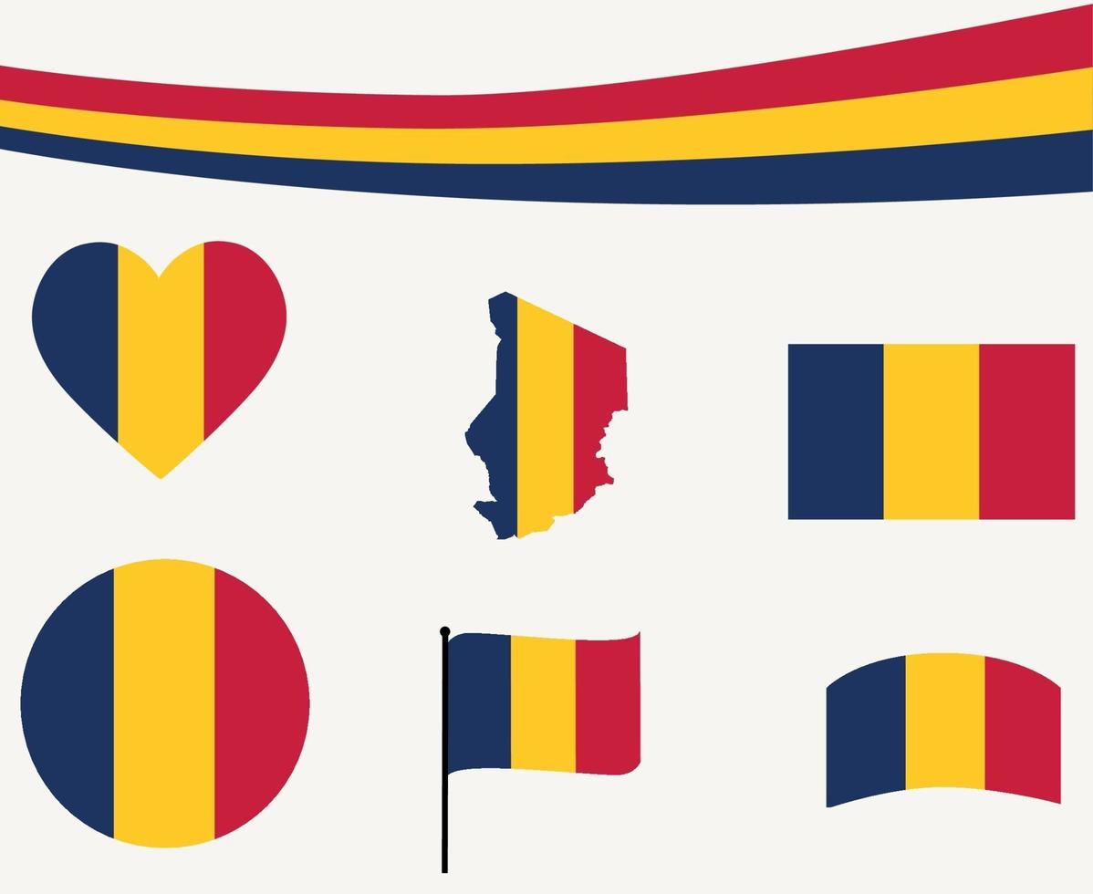 Ruban de carte de drapeau du Tchad et icônes de coeur résumé d'illustration de vecteur