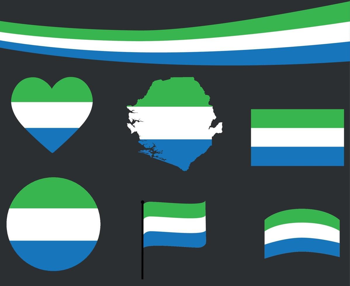 sierra leone drapeau carte ruban et coeur icônes vector abstract