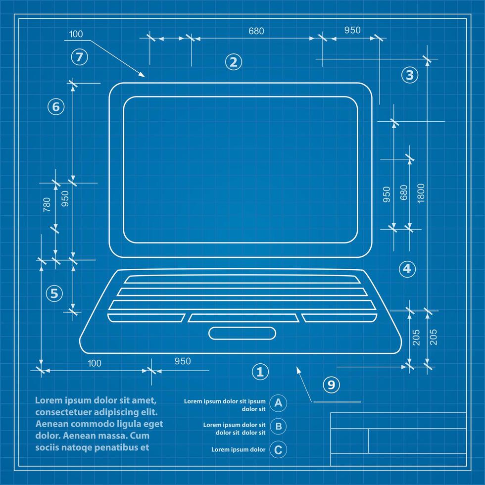 image d'un ordinateur personnel sur un plan de dessin vecteur