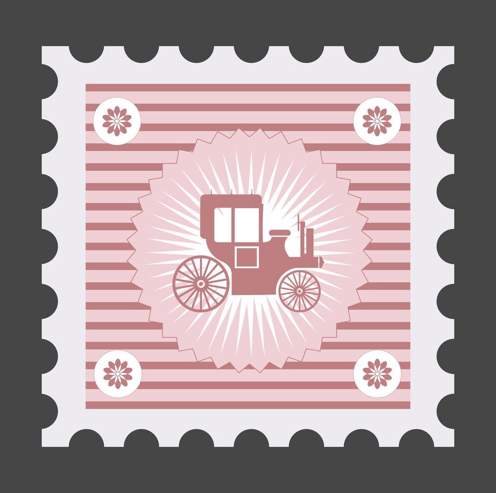 vieux timbre-poste avec l'image des véhicules vecteur