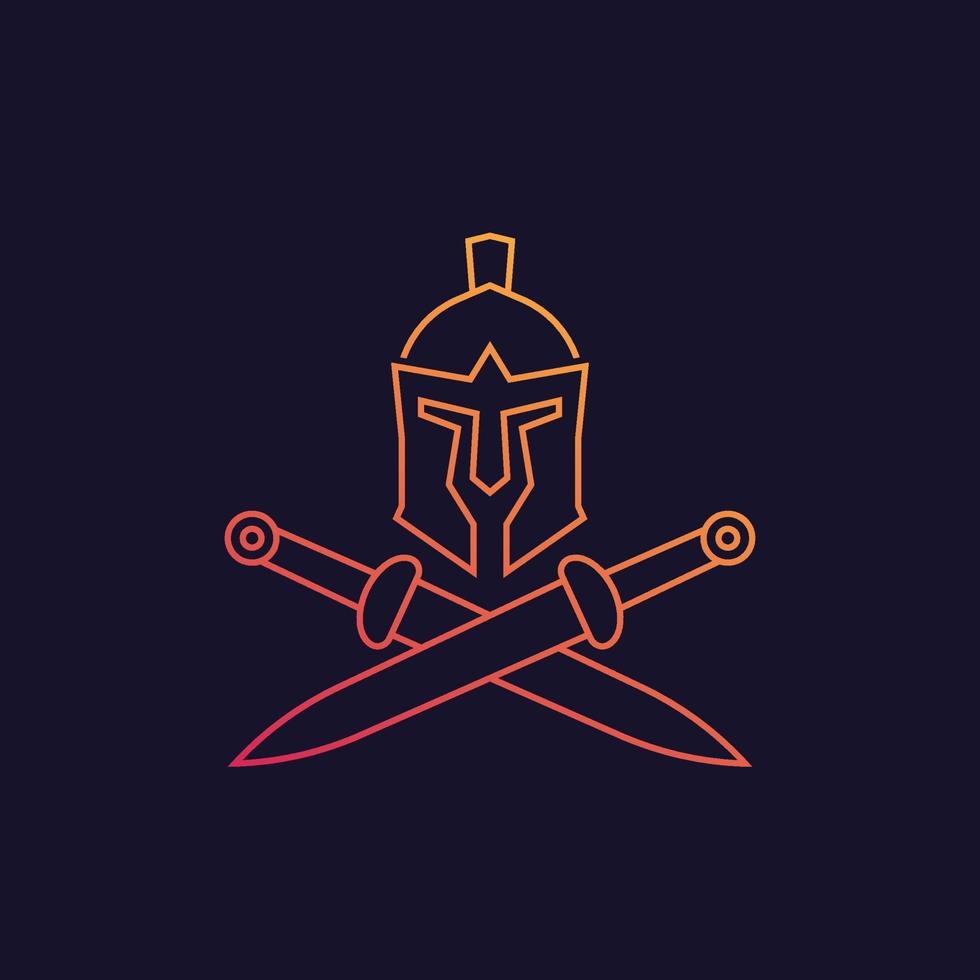logo vectoriel spartiate avec casque et épées, style linéaire