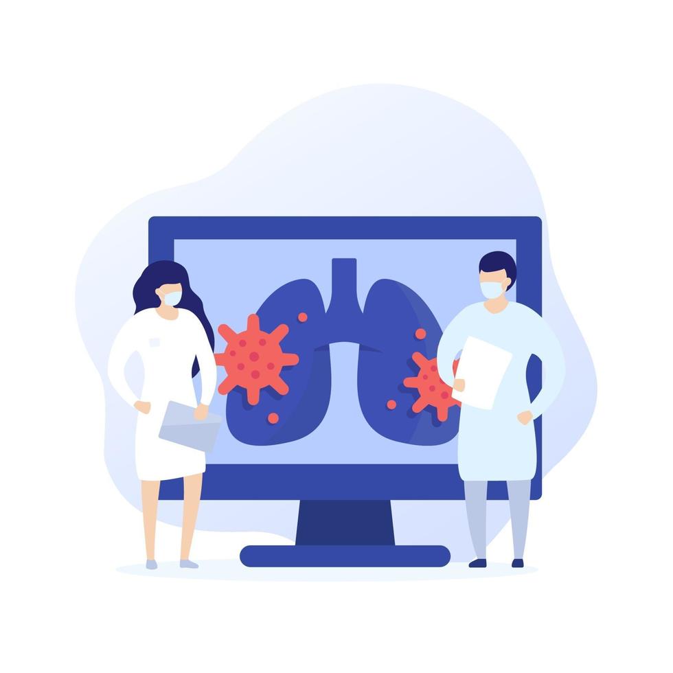 virus dans les poumons, illustration vectorielle de pneumonie avec des médecins vecteur