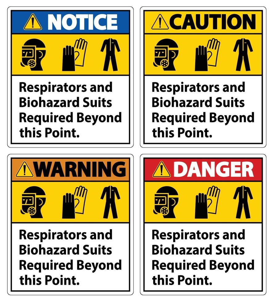 panneau d'avertissement EPI respirateurs et combinaisons de protection contre les risques biologiques requis vecteur