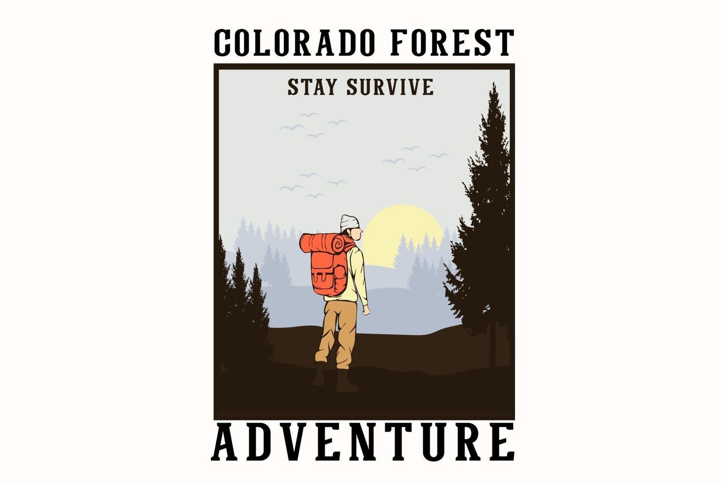 Colorado forest rester survivre silhouette illustration design plat vecteur