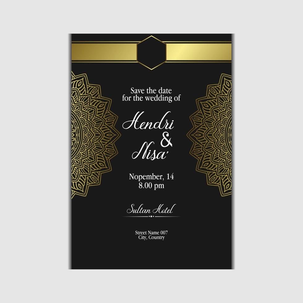 fond orné de mandala or de luxe pour invitation de mariage vecteur