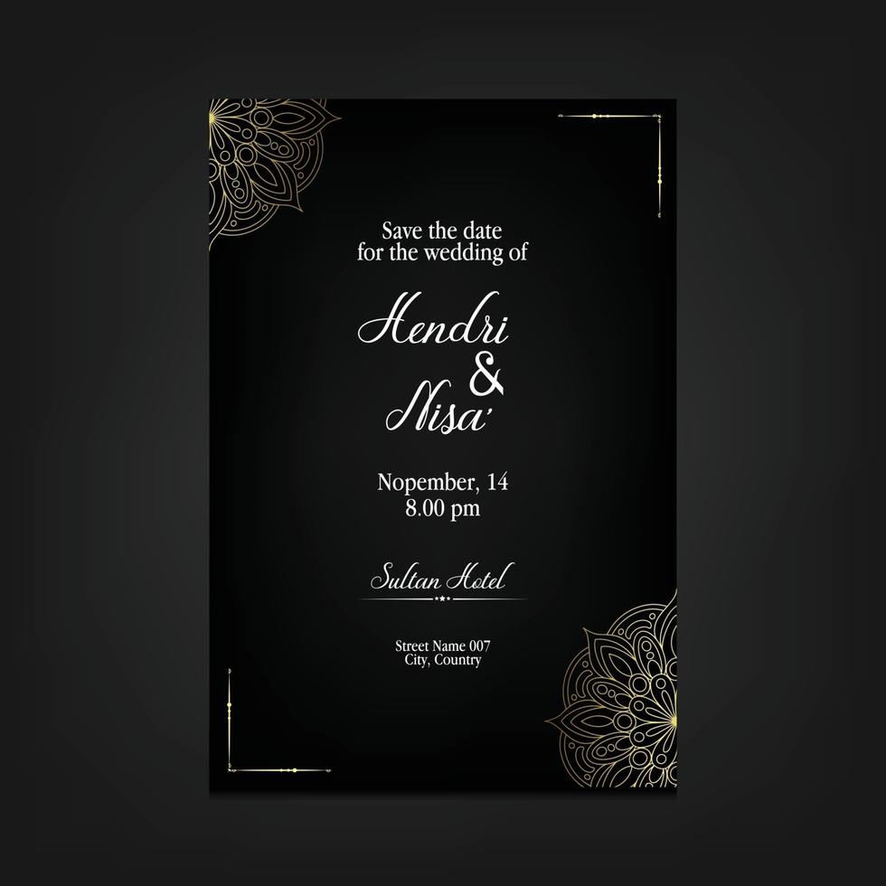 fond orné de mandala or de luxe pour invitation de mariage vecteur