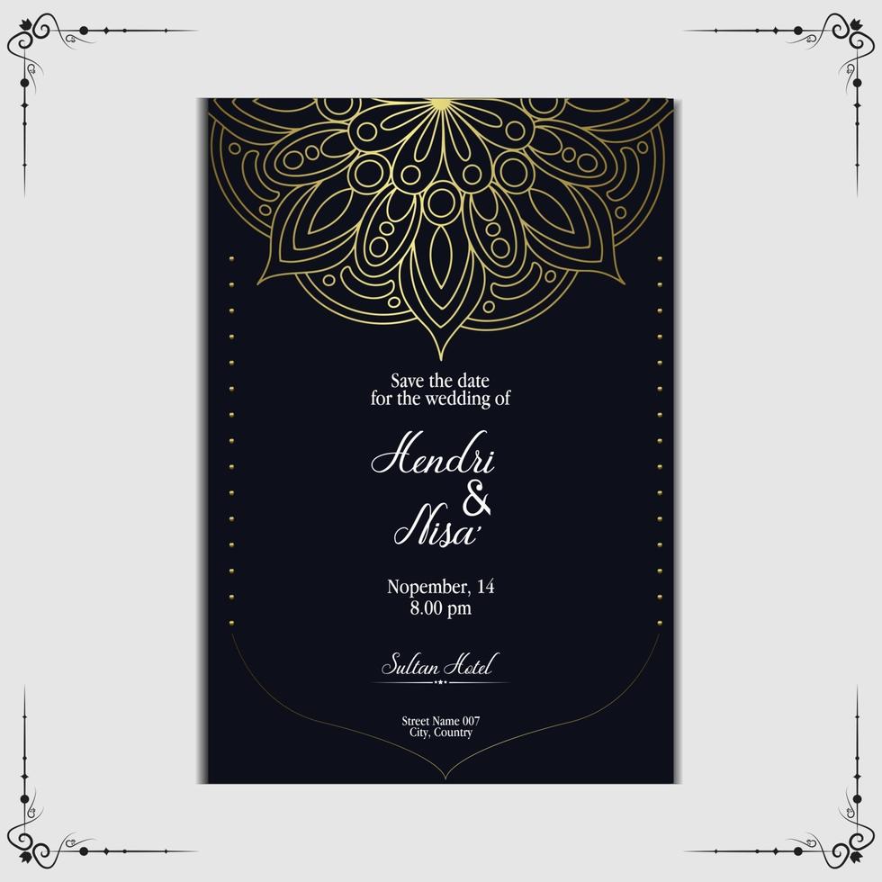 fond orné de mandala or de luxe pour invitation de mariage vecteur