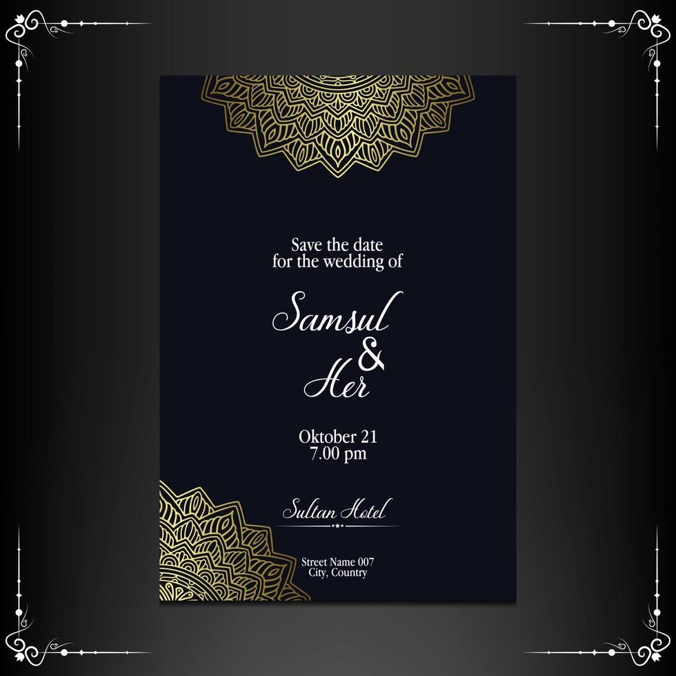 fond orné de mandala or de luxe pour invitation de mariage vecteur