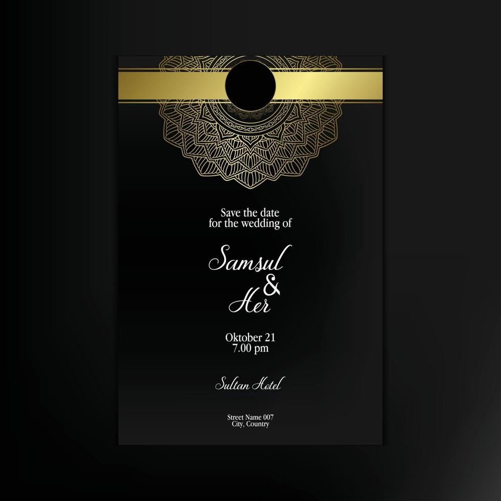 fond orné de mandala or de luxe pour invitation de mariage vecteur