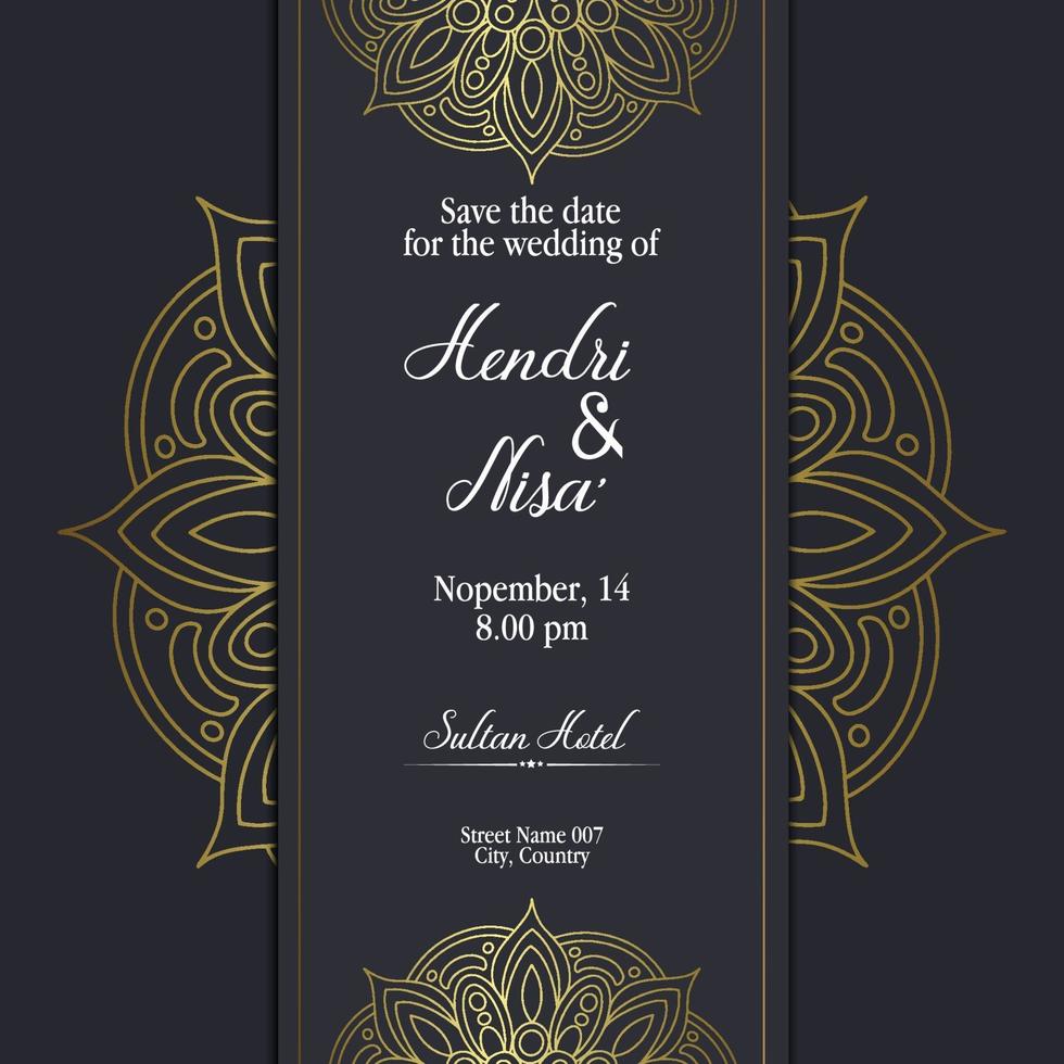 fond orné de mandala or de luxe pour invitation de mariage vecteur